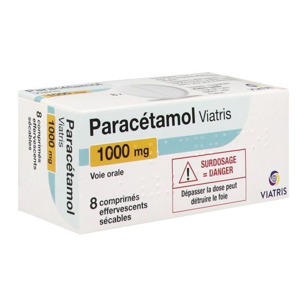 PARACETAMOL VIATRIS Comprimé effervescent sécable 1000 mg, boîte 1 tube 8