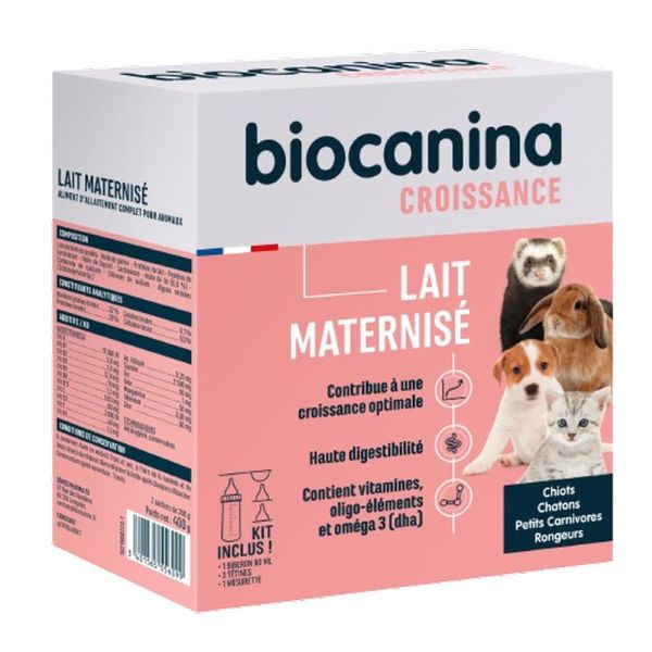 BIOCANINA ALLAITEMENT LAIT MATERNISE Lait maternisé en poudre, aliment complet d'allaitement avec kit, bt 400 g