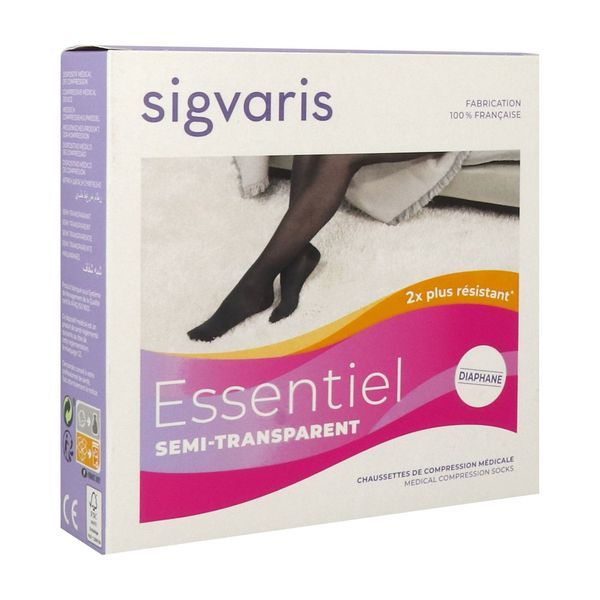 SIGVARIS 1 ESSENTIEL SEMI - TRANSPARENT Chaussette médicale de compression, classe 1, pour femme, dune, normal, medium (ref. 302065), paire