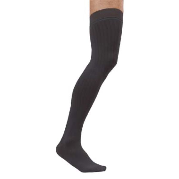 RADIANTE 2 STYL'COTON FINE Bas cuisse médical de compression antiglisse, classe 2, pour homme, anthracite, médium, taille 2, paire