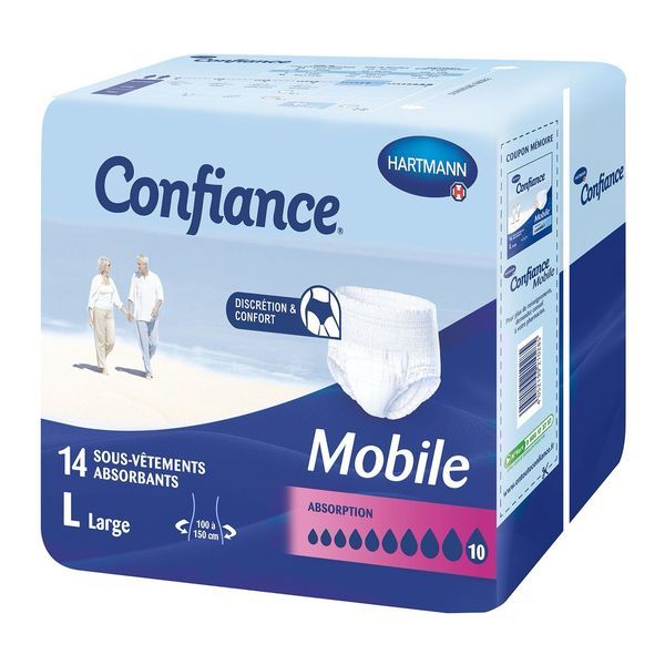 CONFIANCE MOBILE ABSORPTION 10 Slip absorbant jetable pour incontinence urinaire, adulte, large (ref. 915727), sac 14