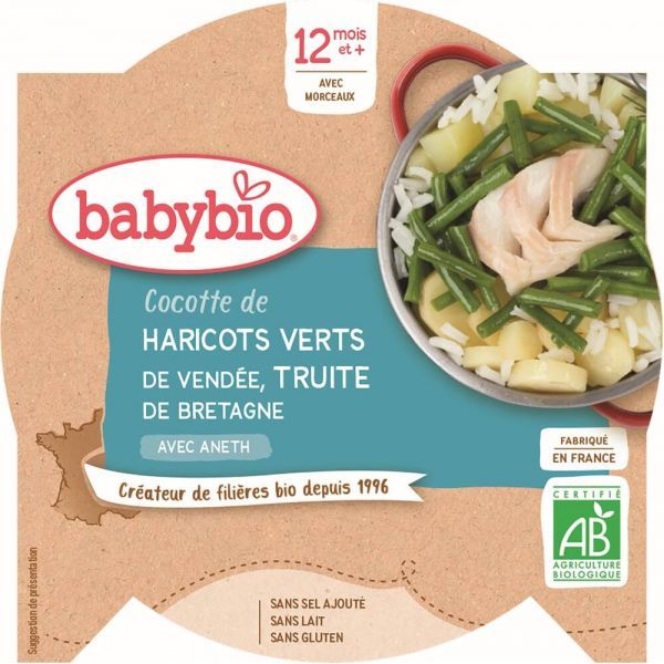 Babybio Menu Cocotte de haricots verts et Truite Bio - dès 12 mois - 230 g