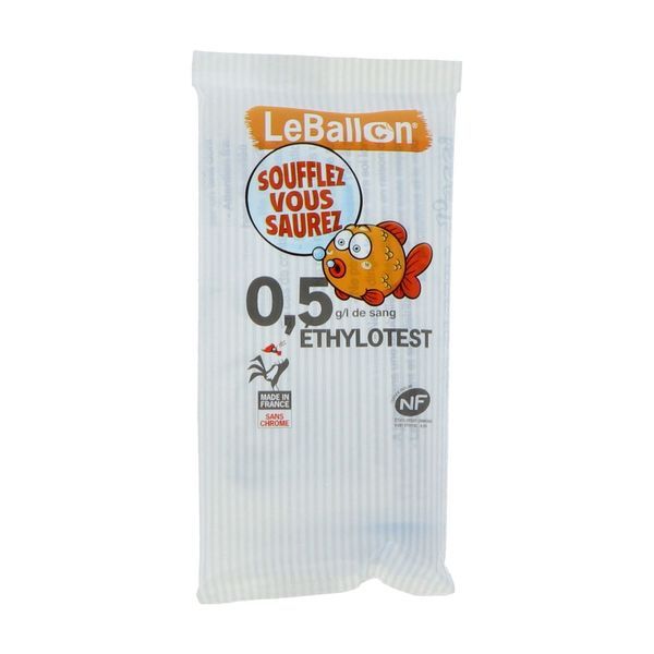 CONTRALCO LE BALLON Ethylotest chimique, jetable, sans chrome, 0,5 g/litre de sang, unité