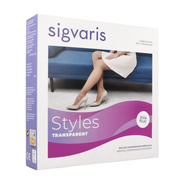 SIGVARIS 2 STYLES TRANSPARENT Collant médical de compression classe 2, pour femme, noir, long, large (ref. 301993), paire