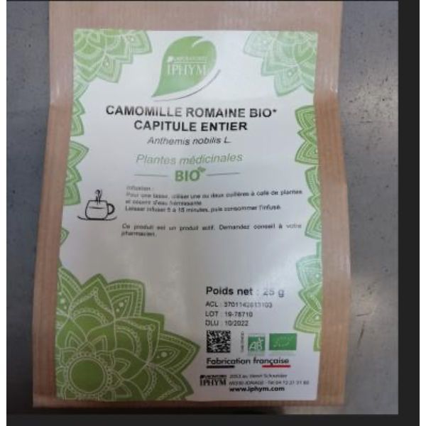 CAMOMILLE ROMAINE BIO CAPITULE ENTIER IPHYM Capitule de camomille romaine bio, entier, vrac, sac 25 g