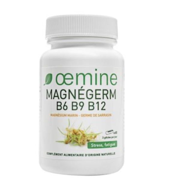 OEMINE MAGNEGERM B6 B9 B12 Gélule, complément alimentaire à base de magnésium, vitamines B et sarrasin, pot 60