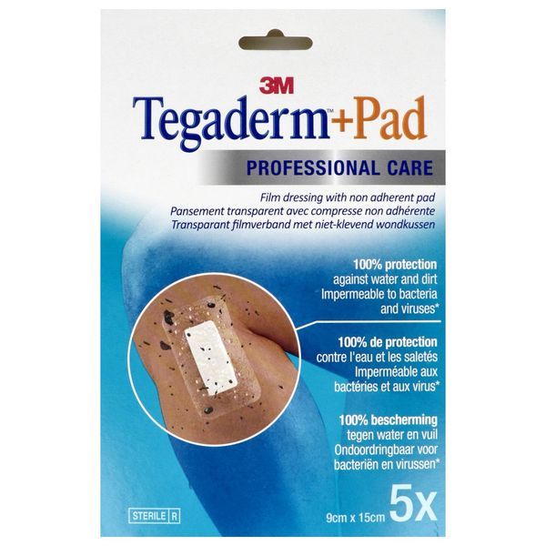 TEGADERM + PAD Pansement adhésif avec compresse absorbante, stérile, 9 cm x 15 cm (ref. 3589), bt 5