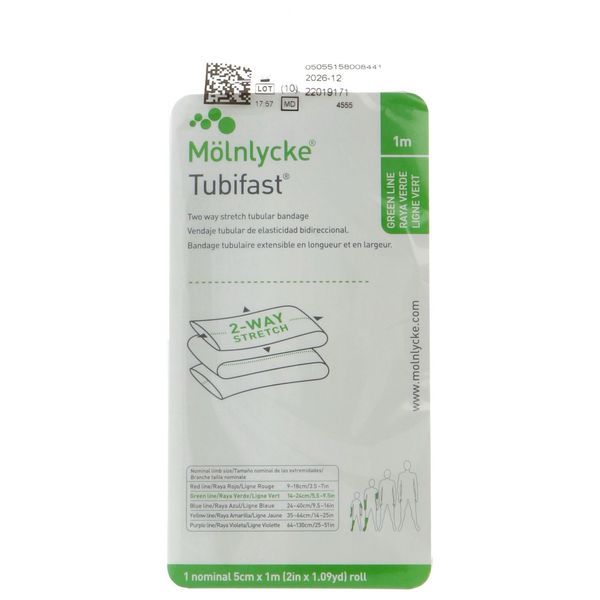 TUBIFAST 2 - WAY STRETCH BANDAGE Bandage tubulaire de maintien en jersey extensible, rouleau, vert, 1 m x 5 cm, unité