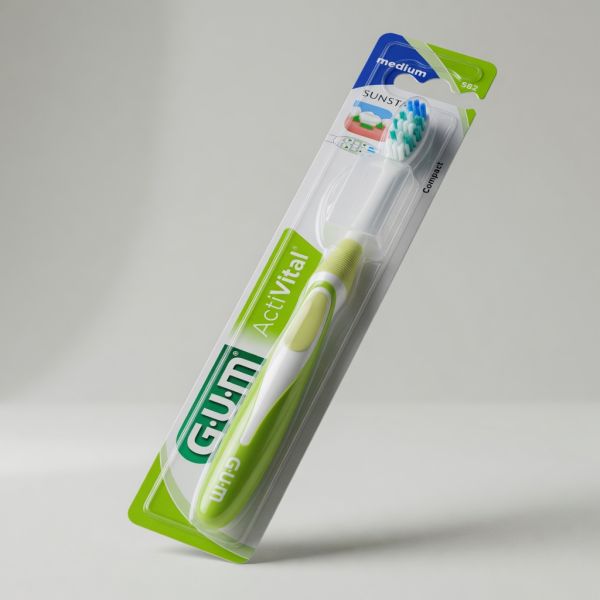 GUM ACTIVITAL BROSSE A DENTS Brosse à dents à tête compacte, avec capuchon de protection, médium (ref. 583), unité