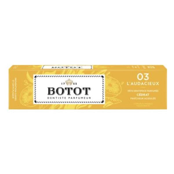BOTOT L'AUDACIEUX 03 PATE DENTIFRICE PARFUMEE Pâte dentifrice parfumée au cédrat (jaune), tube 75 ml