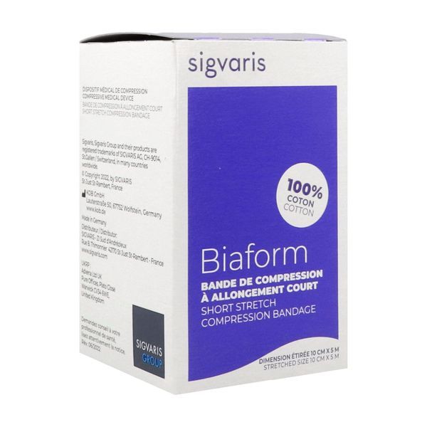 BIAFORM Bande de compression élastique 1 sens, à allongement court, 5 m x 10 cm (ref. 317469), unité