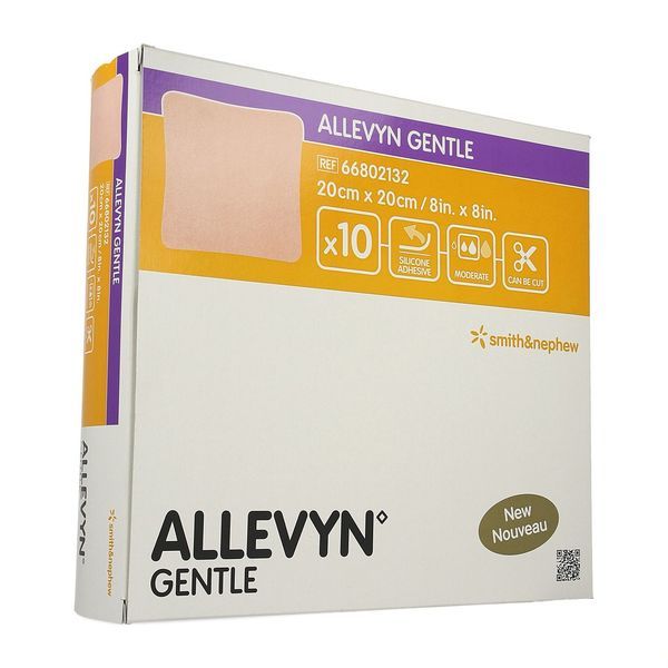 ALLEVYN GENTLE Pansement hydrocellulaire avec adhésif de gel siliconé, 20 cm x 20 cm, bt 10