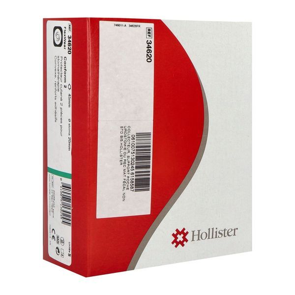 CONFORM 2 SUPPORT RENFORT ADHESIF FLEXWEAR CONVEXE Support porte-poche 2 pièces, convexe Flexwear, prédécoupé, anneau 45 mm, prédécoupé à 20 mm (ref. 34620), bt 5