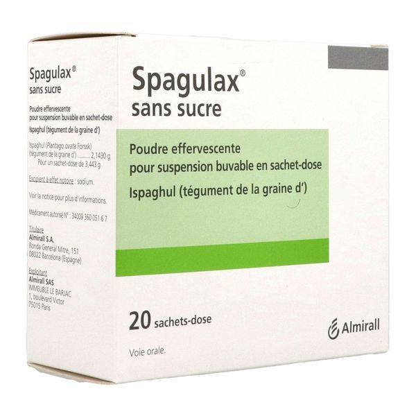 SPAGULAX SANS SUCRE Poudre effervescente pour suspension buvable, boîte 20 sachets-dose