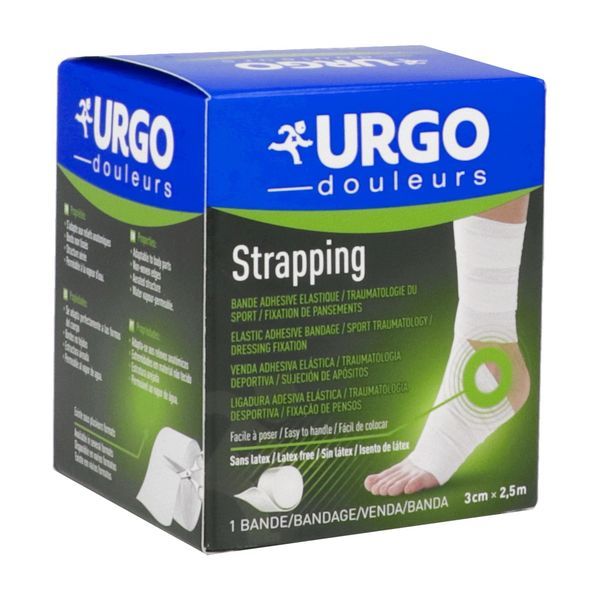 URGO STRAPPING Bande adhésive élastique en longueur, hypoallergénique, spéciale sport, 2,5 m x 3 cm (ref. 1830), unité