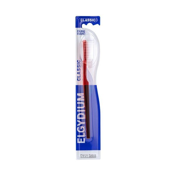 ELGYDIUM CLASSIQUE Brosse à dents pour adulte, 4 rangs, standard, dure, transparente, unité