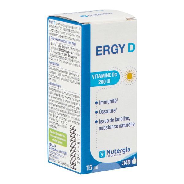 ERGY D Goutte buvable, complément alimentaire riche en vitamine D3 issue de lanoline, fl 15 ml