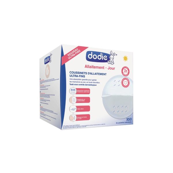 Dodie Coussinets D'Allaitement Jour Slim Avec 2 Adhesifs Paquet Blanc 50