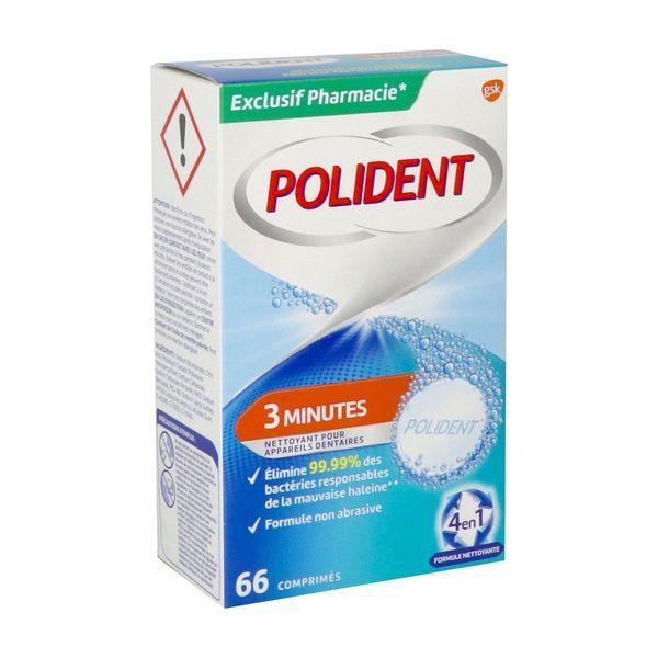 POLIDENT NETTOYANT 3 MINUTES 66 COMPRIMES