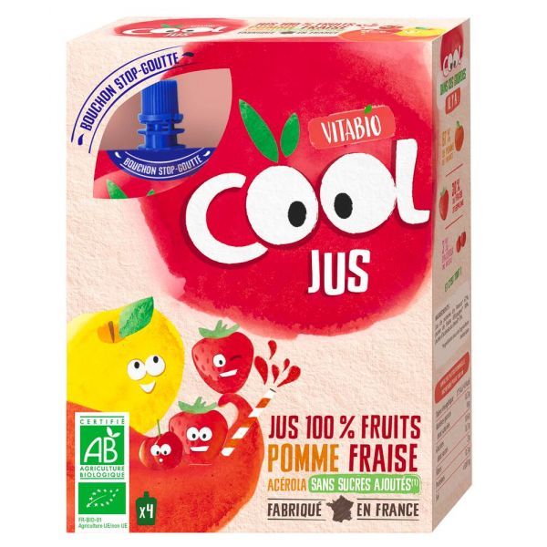 Vitabio Cool jus Pomme de France fraise acÃ©rola BIO - 4 x 105 ml