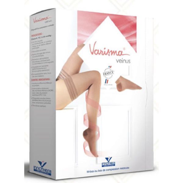 VARISMA 2 VEINUS PLUS Bas cuisse médical de compression, antiglisse, classe 2, cuisse forte, noir, normal, taille 1, paire