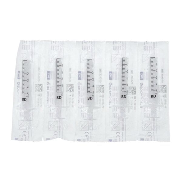 BD DISCARDIT 2 Seringue 2 pièces à usage unique, stérile, apyrogène, 5 ml, graduée par 2/10 ml (ref. 309050), unité