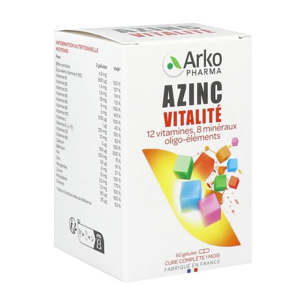 AZINC FORME ET VITALITE ADULTE Gélule, complément alimentaire, 12 vitamines, 8 minéraux et oligoéléments, bt 60