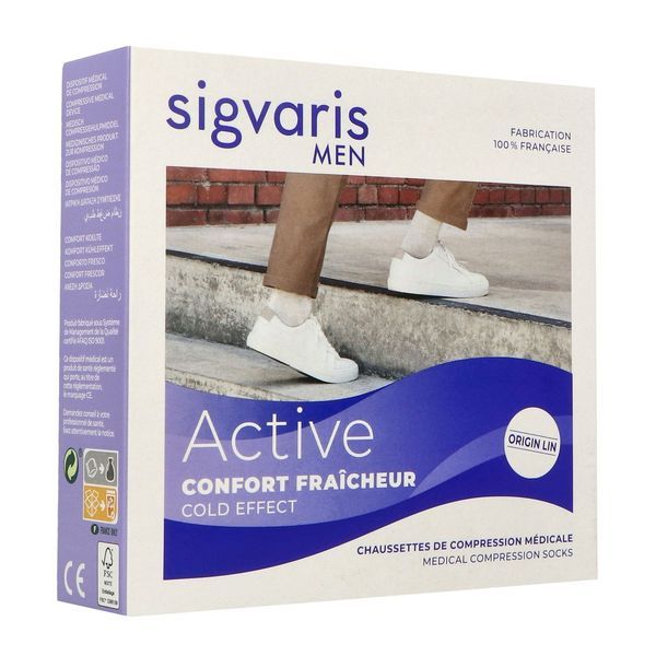 SIGVARIS 2 ACTIVE CONFORT FRAICHEUR MEN Chaussette médicale de compression classe 2, homme, noir, normal, medium (ref. 303335), paire