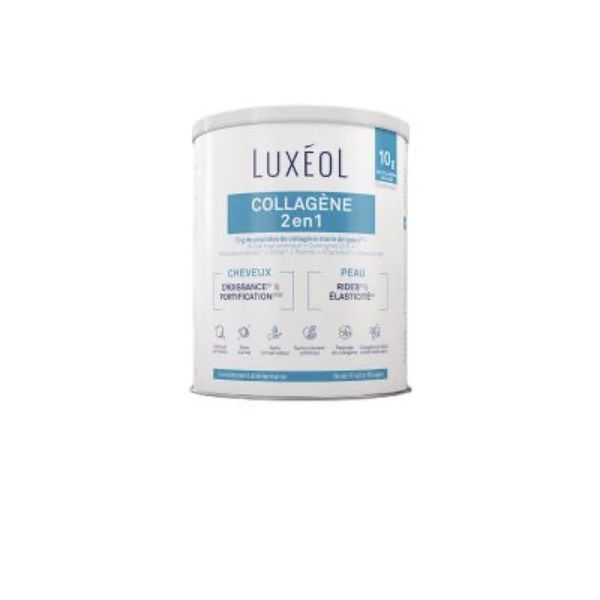 LUXEOL COLLAGENE 2 EN 1 Poudre à diluer, complément alimentaire pour la peau et les cheveux, Pot 275 g
