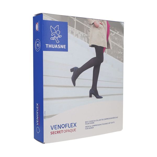 VENOFLEX 2 SECRET OPAQUE Bas cuisse médical de compression antiglisse classe 2, femme, noir, normal, taille 1, paire