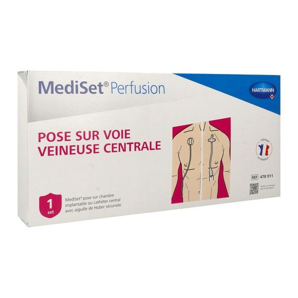 MEDISET PERFUSION POSE SUR VOIE VEINEUSE CENTRALE Set de pose de perfusion sur chambre implantable avec aiguille de Huber sécurisé, unité