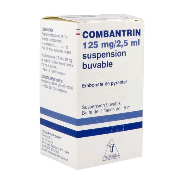 COMBANTRIN Suspension buvable 125 mg/2,5 ml, flacon 15 ml avec cuillère-mesure 5 ml