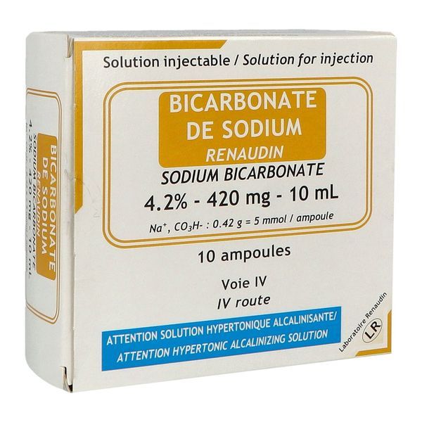 BICARBONATE DE SODIUM RENAUDIN Solution injectable en ampoule 4,2 % (0,84 g/20 ml), boîte 10 ampoules 10 ml