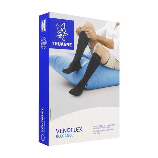 VENOFLEX 2 ELEGANCE Chaussette médicale de compression classe 2, côtelée, pour homme, noir, long, taille 1, paire