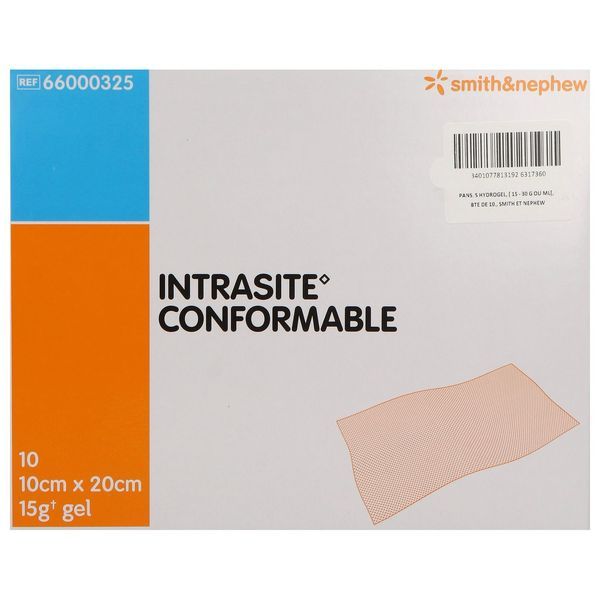 INTRASITE CONFORMABLE Pansement hydrogel, 10 cm x 20 cm, bt 10