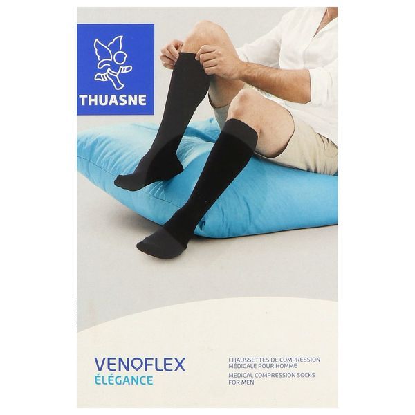 VENOFLEX 2 ELEGANCE Chaussette médicale de compression classe 2, côtelée, pour homme, gris, long, taille 2, paire