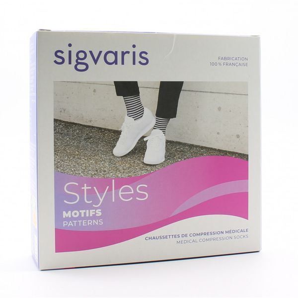 Sigvaris Chaussettes Femme Style Mariniere Classe 2 Boite Noir/Marine Large/Long 2
