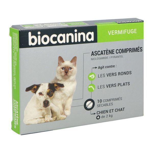 BIOCANINA VERMIFUGE ASCATENE Comprimé sécable anthelminthique pour chien et chat, bt 10