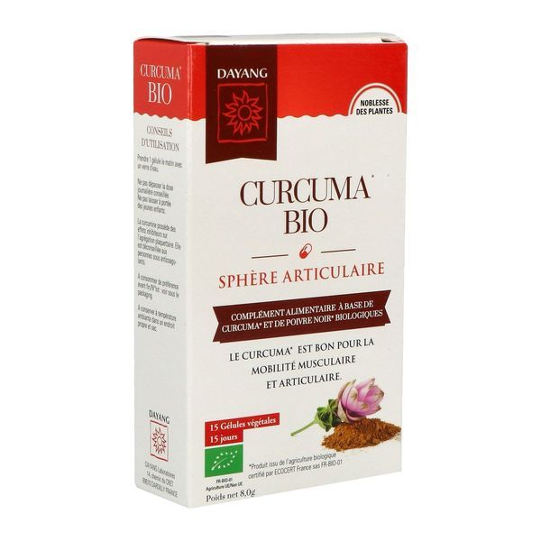 DAYANG PLANTE UNITAIRE BIO CURCUMA Gélule, complément alimentaire à base de curcuma et poivre noir biologiques, bt 15