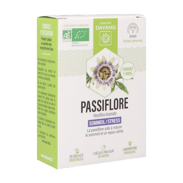 DAYANG PLANTE UNITAIRE BIO PASSIFLORE Gélule, complément alimentaire à base d'extrait concentré de passiflore bio, bt 30