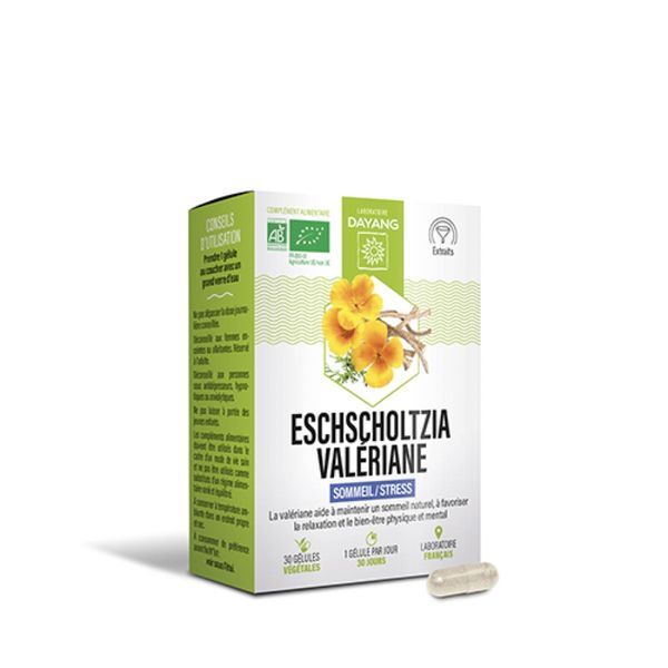 DAYANG GELULE ESCHSCHOLTZIA VALERIANE BIO Gélule, complément alimentaire à base de valériane et d'eschscholtzia, bt 30