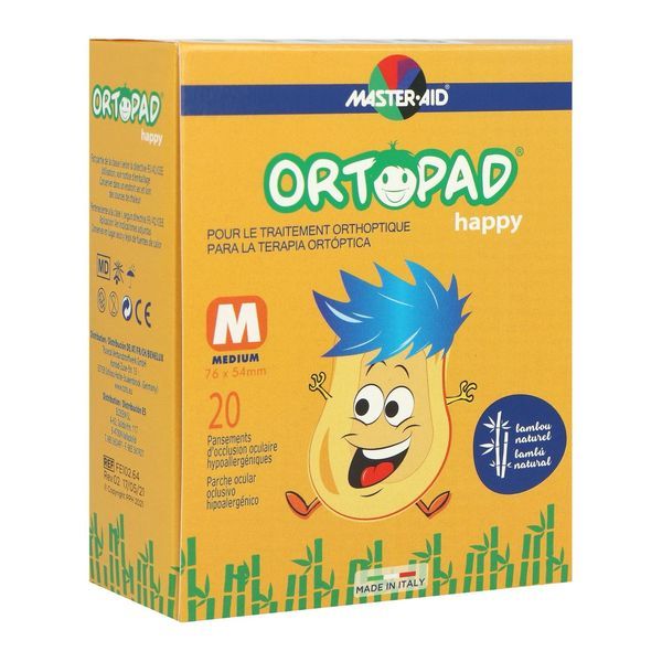 ORTOPAD HAPPY MEDIUM Pansement orthoptique adhésif et occlusif, décoré, bt 20