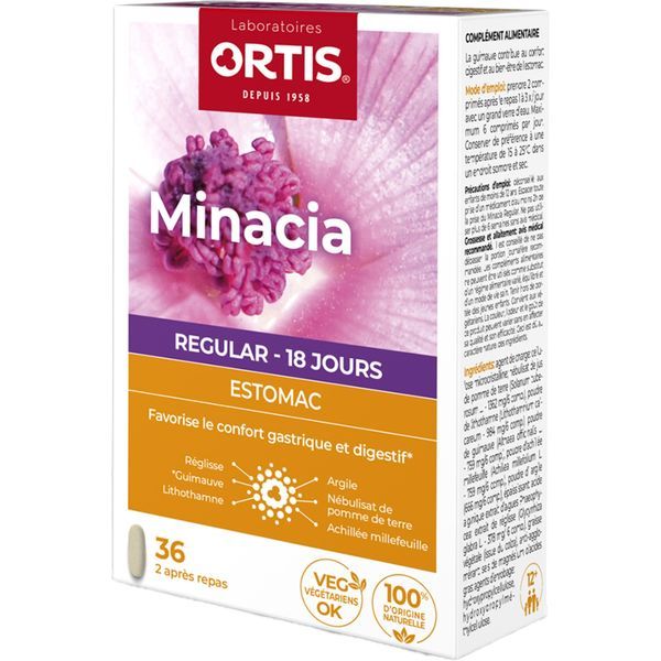 MINACIA REGULAR ESTOMAC Comprimé, complément alimentaire à base de plantes et d'argile, bt 36