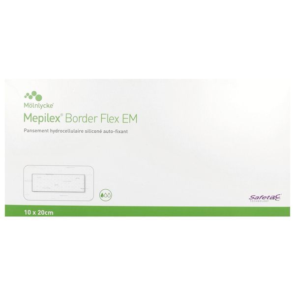 MEPILEX BORDER FLEX EM Pansement hydrocellulaire siliconé, bordé, flexible, forme mince, 10 cm x 20 cm (ref. 581820), bt 10