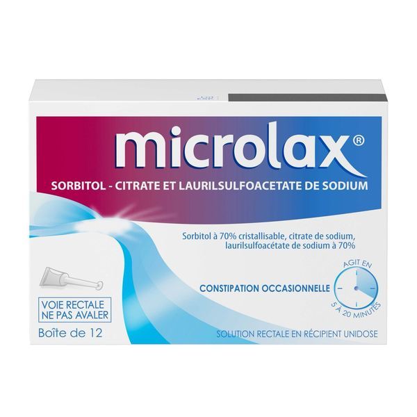 MICROLAX SORBITOL CITRATE ET LAURILSULFOACETATE DE SOD Solution rectale, boîte 12 récipients unidoses 6,45 g avec canule