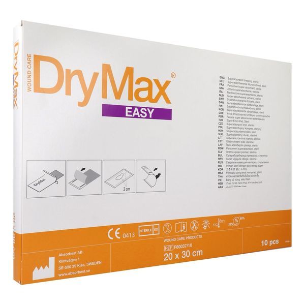 DRYMAX EXTRA EASY Pansement hydrocellulaire superabsorbant, stérile, 20 cm x 30 cm, bt 10