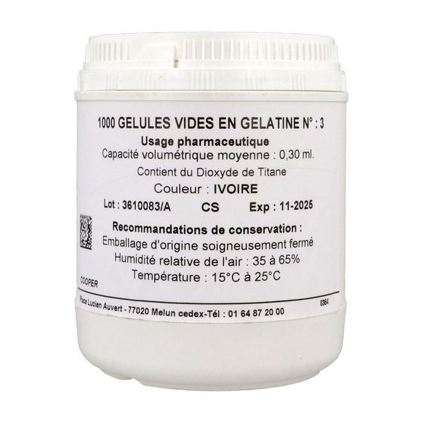 LGA Gélule vide opaque, ivoire, n° 3, contenance 0,30 ml, bt 1000
