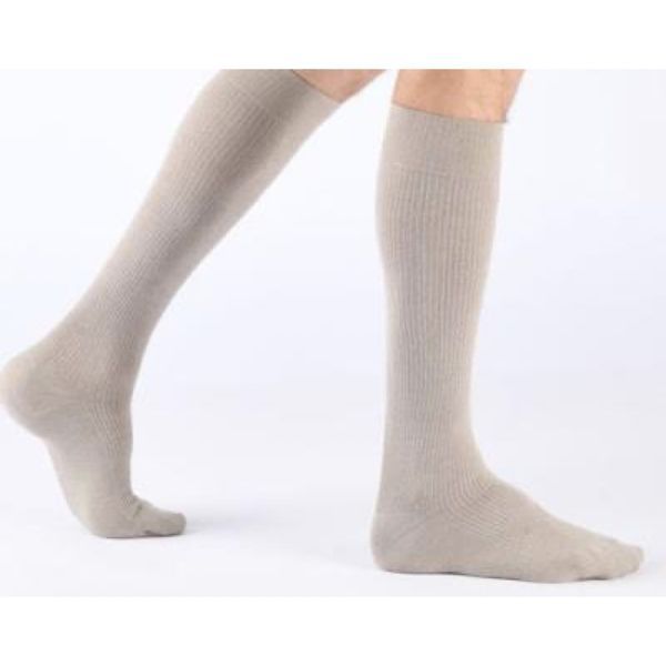 LEGGER 2 HOMME CASUAL COTON Chaussette médicale de contention classe 2, côtelée, pour homme, beige chiné, long, taille 0, paire