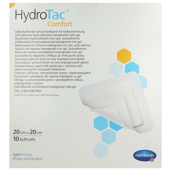 HYDROTAC COMFORT Pansement hydrocellulaire, hydroapaisant, à bords adhésifs, 20 cm x 20 cm (ref. 685812), bt 10