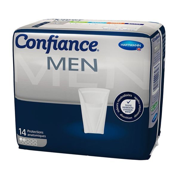 CONFIANCE MEN ABSORPTION 2 G Protection anatomique absorbante discrète, forme coquille, pour homme, sac 14